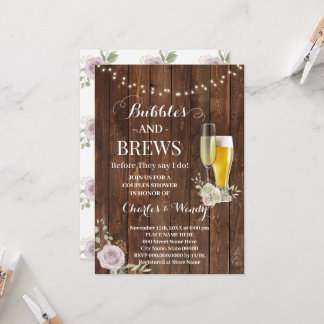Paarse Rozen Bubble & Brews Couples Shower Kaart