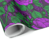 Paarse rozen cadeaupapier (Rol Hoek)