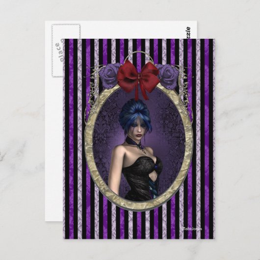 Paarse Rozen Cameo Gothic Steampunk Pinup Briefkaart (Voorkant / Achterkant)