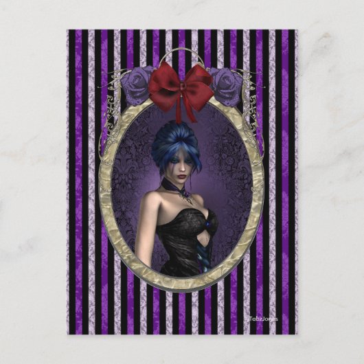 Paarse Rozen Cameo Gothic Steampunk Pinup Briefkaart (Voorkant)