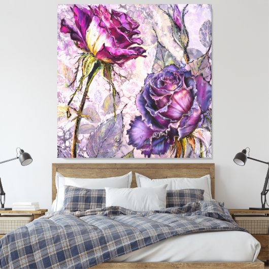 Paarse Rozen Canvas Print (Insitu (Slaapkamer))