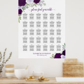 Paarse Rozen Chic 30 Tafel Bruiloft Zitkaarten Poster (Keuken)