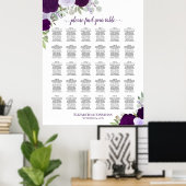 Paarse Rozen Chic 30 Tafel Bruiloft Zitkaarten Poster (Thuiskantoor)