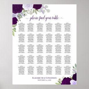 Paarse Rozen Chic 30 Tafel Bruiloft Zitkaarten Poster