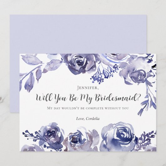 Paarse Rozen Chic Floral zal je mijn Bridesmaid zi Kaart (Voorkant / Achterkant)