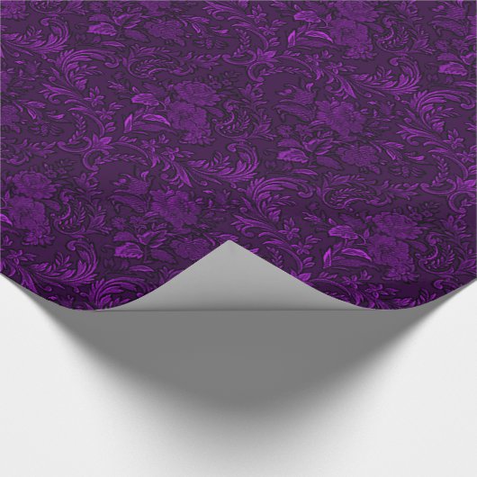 Paarse Rozen Damask Gothic Wrapping Paper Cadeaupapier (Hoek)