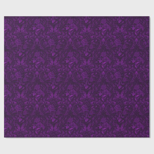 Paarse Rozen Damask Gothic Wrapping Paper Cadeaupapier (Vlak)