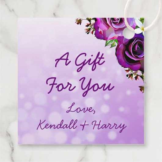 Paarse Rozen Dank Je Bedankjes Labels (Achterkant)