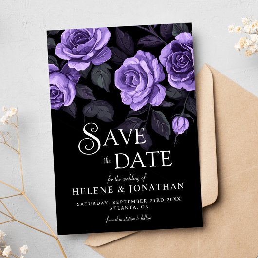 Paarse Rozen Dark Moody Floral Gothic Wedding Save The Date