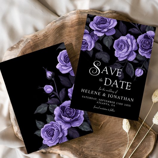 Paarse Rozen Dark Moody Floral Gothic Wedding Save The Date