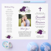 Paarse Rozen DIY driezijdig katholiek huwelijkspro Flyer (Enkel)