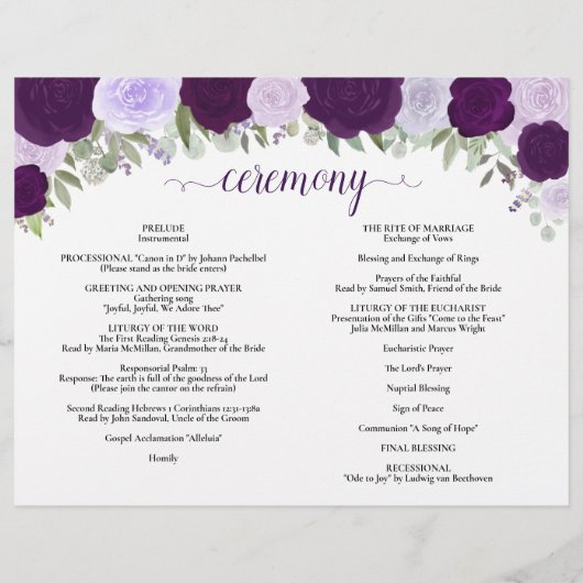 Paarse Rozen Doe-het-zelf Vouw Katholiek Huwelijks (Achterkant)