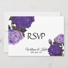 Paarse Rozen dubbelzijdige Huwelijks RSVP Kaart
