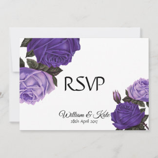 Paarse Rozen dubbelzijdige Huwelijks RSVP Kaart