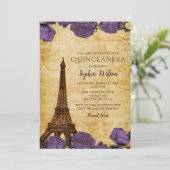  Paarse Rozen Eiffeltoren Quinceañera Kaart (Staand voorkant)