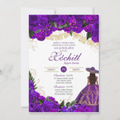 Paarse Rozen Elegant Emerald Charro Quinceanera Kaart (Voorkant)