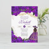 Paarse Rozen Elegant Emerald Charro Quinceanera Kaart (Staand voorkant)