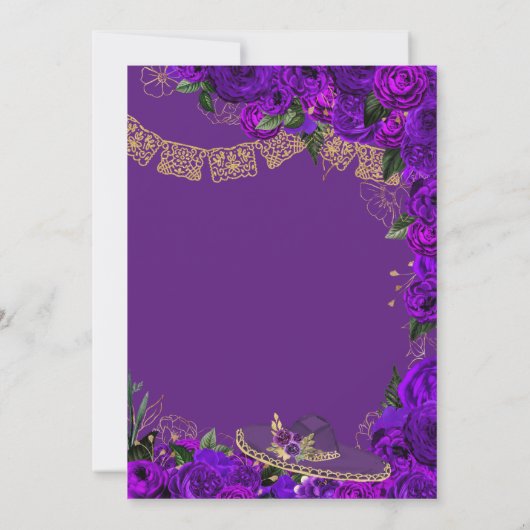 Paarse Rozen Elegant Emerald Charro Quinceanera Kaart (Achterkant)