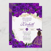 Paarse Rozen Elegant Emerald Charro Quinceanera Kaart (Voorkant / Achterkant)