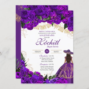 Paarse Rozen Elegant Emerald Charro Quinceanera Kaart