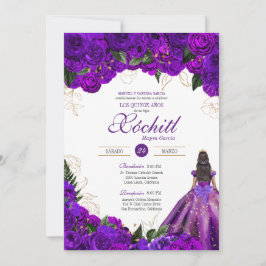 Paarse Rozen Elegant Floral 15e verjaardag Quince Kaart