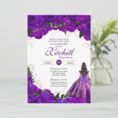 Paarse Rozen Elegant Floral 15e verjaardag Quince Kaart (Staand voorkant)