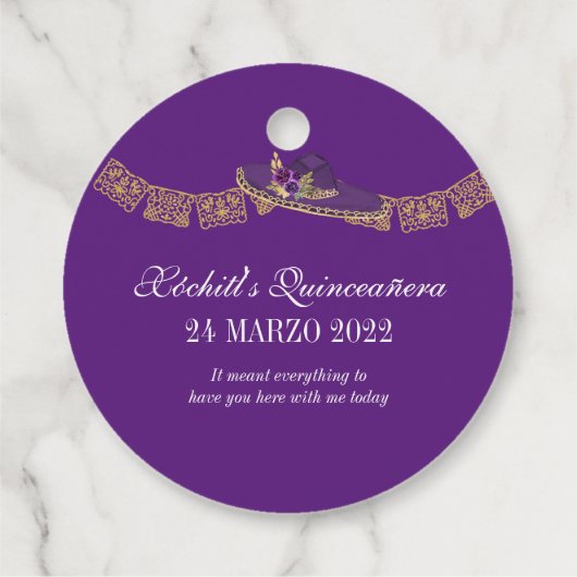 Paarse Rozen Elegant Floral Charro Quinceanera Bedankjes Labels (Achterkant)