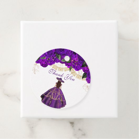 Paarse Rozen Elegant Floral Charro Quinceanera Bedankjes Labels (In situ)
