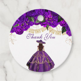 Paarse Rozen Elegant Floral Charro Quinceanera Bedankjes Labels