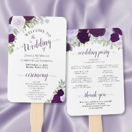 Paarse Rozen Elegant Floral Wedding Programme Handwaaier