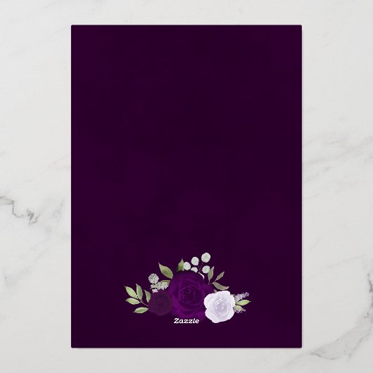 Paarse Rozen Elegant Save the Date Roos Gold Folie Uitnodiging (Achterkant)