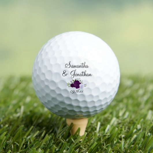 Paarse Rozen Elegant Wedding Couple's Namen Golfballen (Insitu Shirt)
