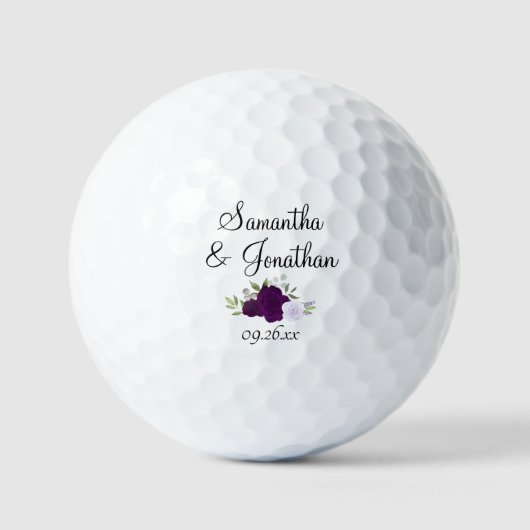 Paarse Rozen Elegant Wedding Couple's Namen Golfballen (Voorkant)