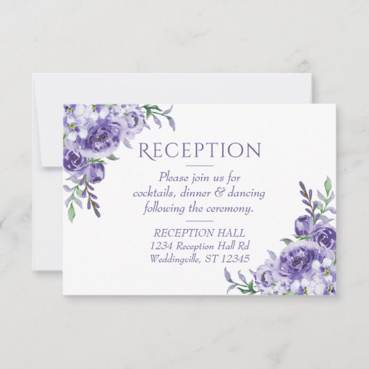 Paarse Rozen | Elegante bloemenontvangstruimte RSVP Kaartje (Voorkant)