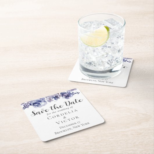 Paarse Rozen Elegante Bloemwinter Save the Date Kartonnen Onderzetters (Insitu)