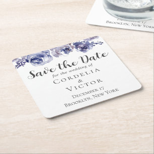Paarse Rozen Elegante Bloemwinter Save the Date Kartonnen Onderzetters