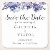 Paarse Rozen Elegante Bloemwinter Save the Date Kartonnen Onderzetters (Voorkant)