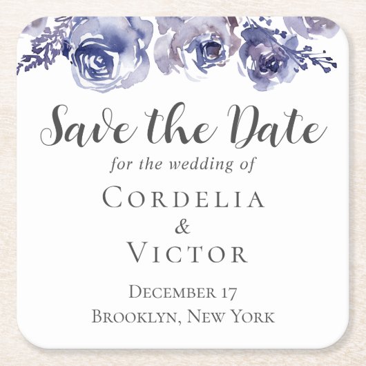 Paarse Rozen Elegante Bloemwinter Save the Date Kartonnen Onderzetters (Voorkant)