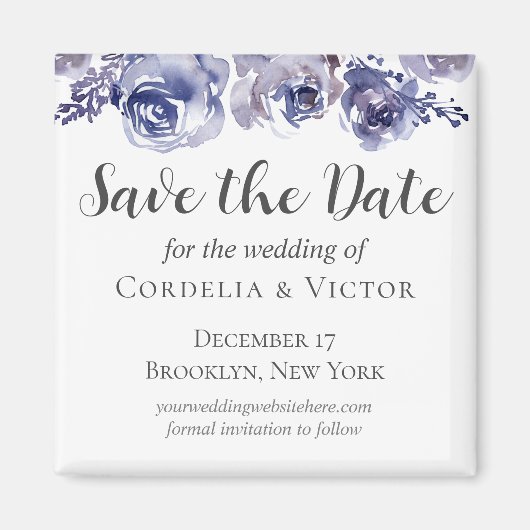 Paarse Rozen Elegante Bloemwinter Save the Date Magneet (Voorkant)