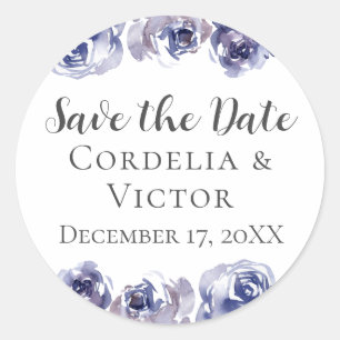 Paarse Rozen Elegante Bloemwinter Save the Date Ronde Sticker