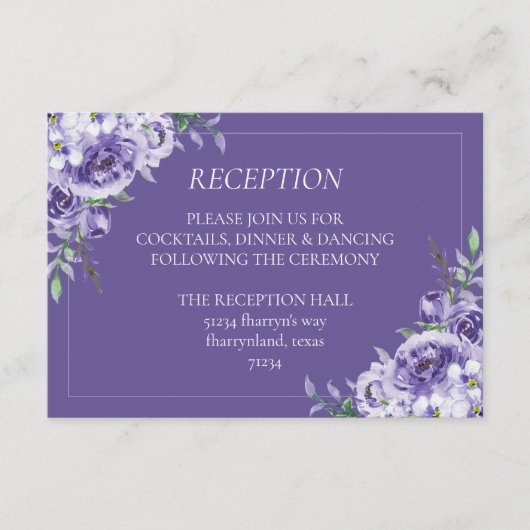 Paarse Rozen | Elegante Violet Bloemen Waterverf Informatiekaartje (Voorkant)