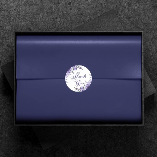 Paarse Rozen | Elegante Waterverf Bloemen Dank u Ronde Sticker