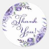 Paarse Rozen | Elegante Waterverf Bloemen Dank u Ronde Sticker (Voorkant)
