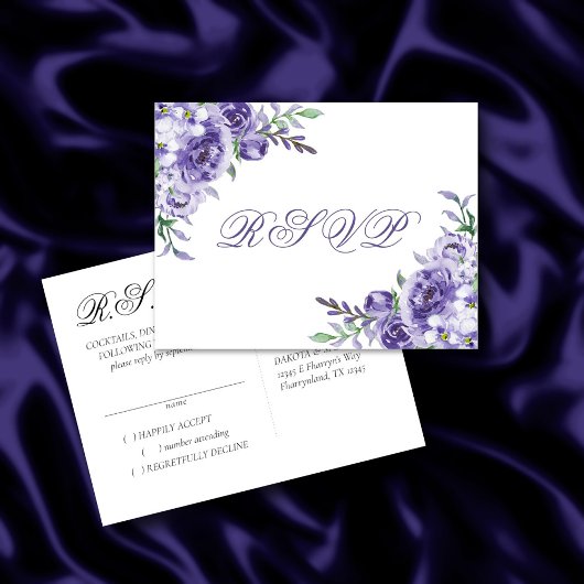 Paarse Rozen | Elegante Waterverf Bloemen Reactie Aankondigingskaart