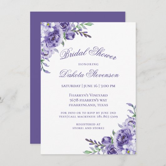 Paarse Rozen | Elegante Waterverf bloemendouche Kaart (Voorkant / Achterkant)