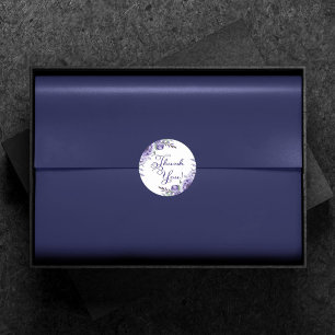 Paarse Rozen   Elegante Waterverf Bloemige Dank Je Ronde Sticker