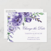 Paarse Rozen | Elegante Waterverf Datumwijziging Aankondigingskaart (Voorkant / Achterkant)