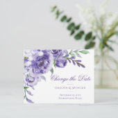 Paarse Rozen | Elegante Waterverf Datumwijziging Aankondigingskaart (Staand voorkant)