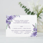 Paarse Rozen | Elegante Waterverf Entree Keuze RSVP Kaartje (Staand voorkant)