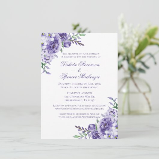 Paarse Rozen | Elegante Waterverf Floral Boho Kaart (Staand voorkant)